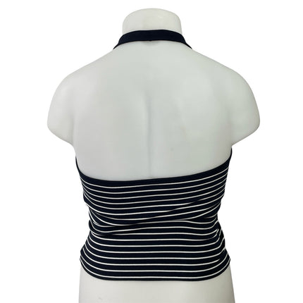 Uniqlo Black White Striped Sleeveless Halter Neck Backless Crop Tank Top Size XL