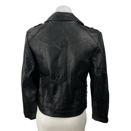 INC International Concepts Womens Black Faux Leather Moto Biker Coat Jacket Sz S