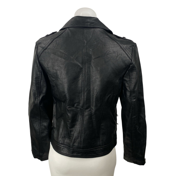 INC International Concepts Womens Black Faux Leather Moto Biker Coat Jacket Sz S