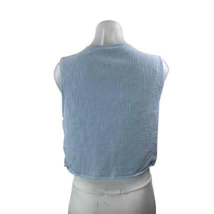 Drole De Copine Blue Embroidered Button Down Sleeveless Cardigan Crop Top M/L