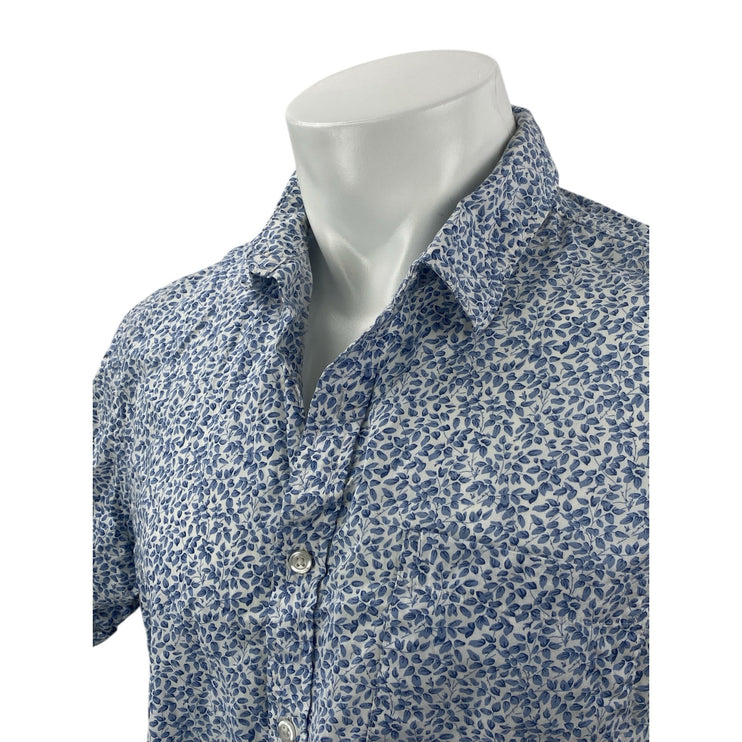 APT.9 Men's Blue Leaf Print Shot Sleeve Casual Button Down Camp Shirt Top Size L