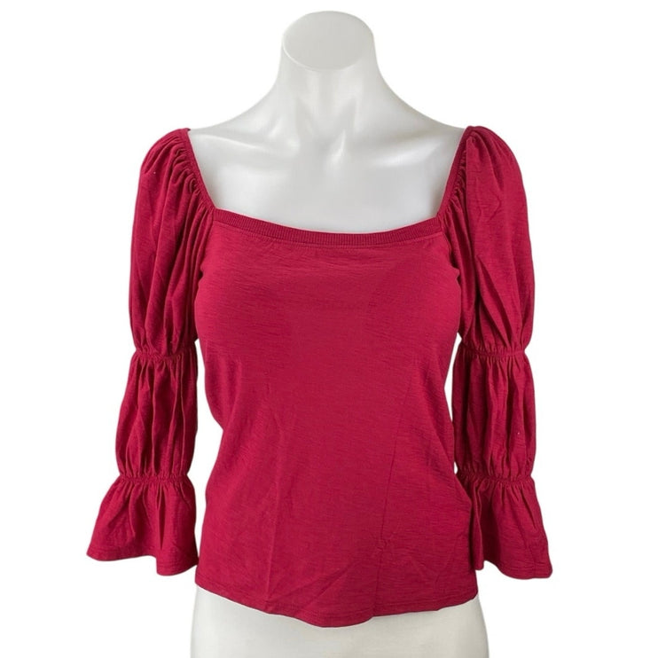 Nation LTD Dark Pink Long Tiered Puff Sleeve Square Neck Blouse Top Size XS