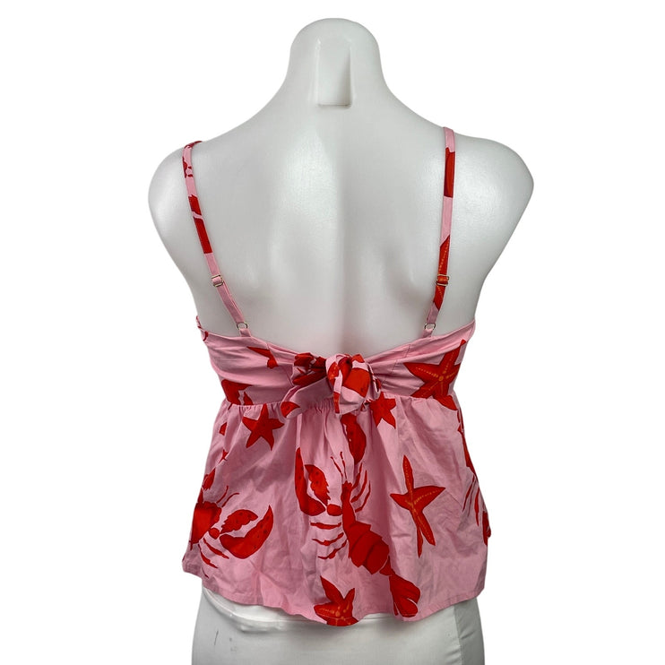 J.Crew Pink Lobster Starfish Nautical Graphic Tie Sleeveless Peplum Blouse 0P