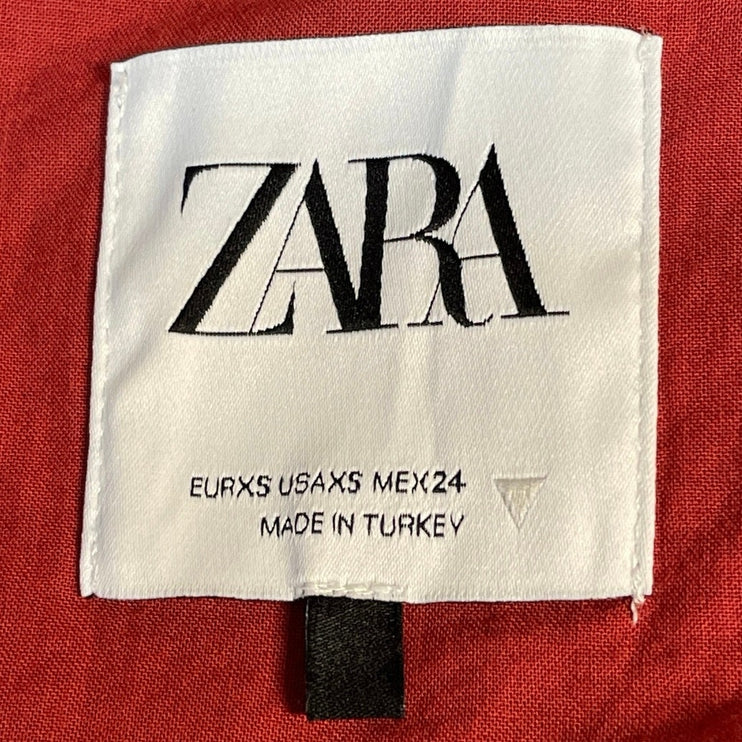 Zara Women's Red Linen Sleeveless Button Up Vest Trousers Pants 2 Piece Set XS