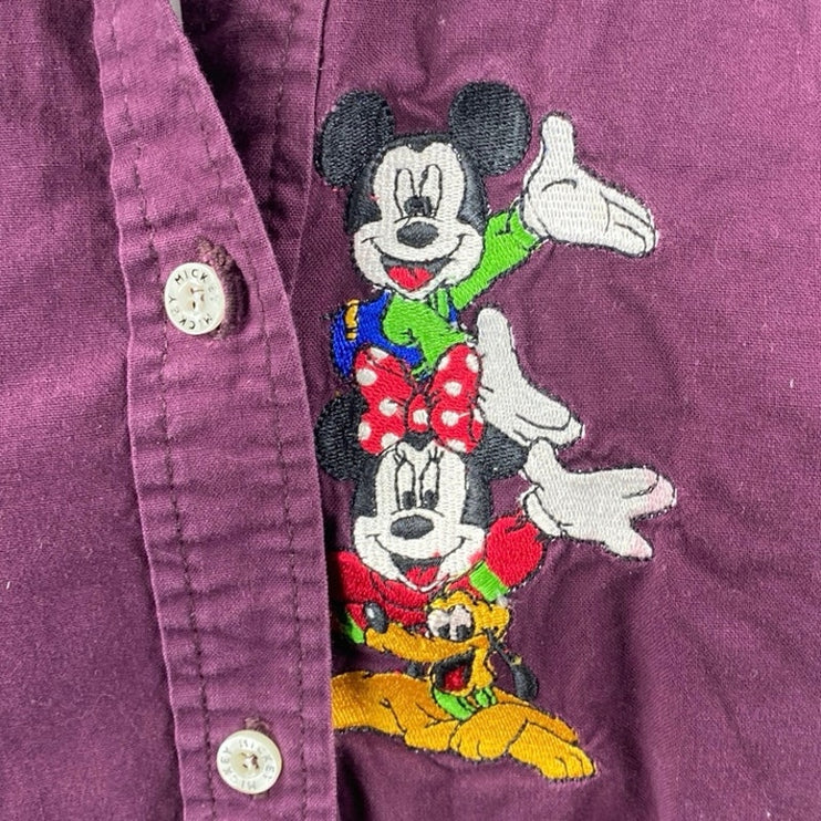 Mickey Unlimited Purple Embroidered Mickey Minnie Pluto Button Down Shirt Top M