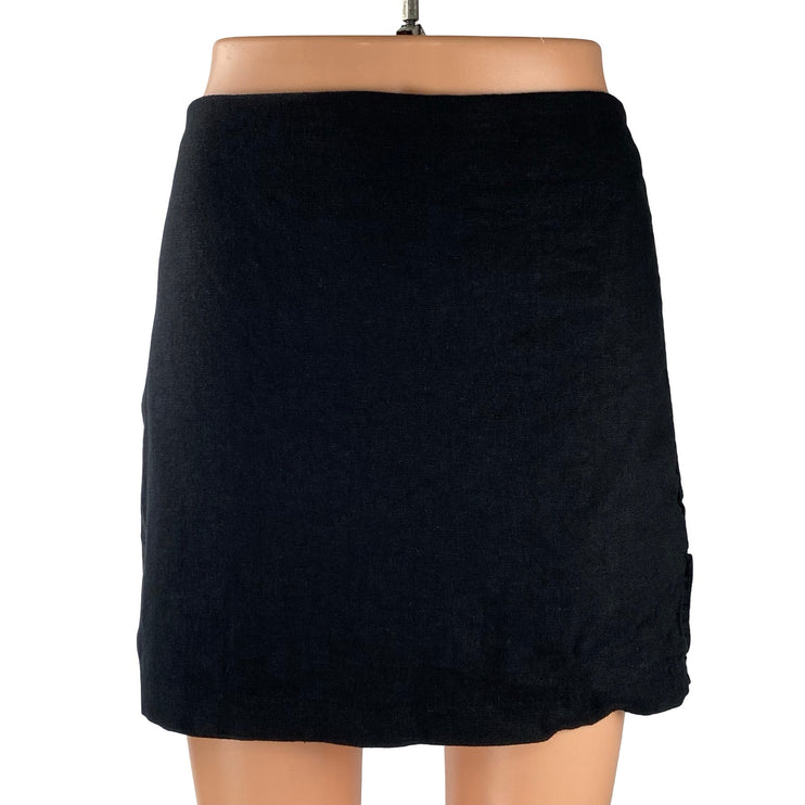 Abercrombie & Fitch Women's Black Linen High Rise Mini Flare A-Line Skirt Sz L