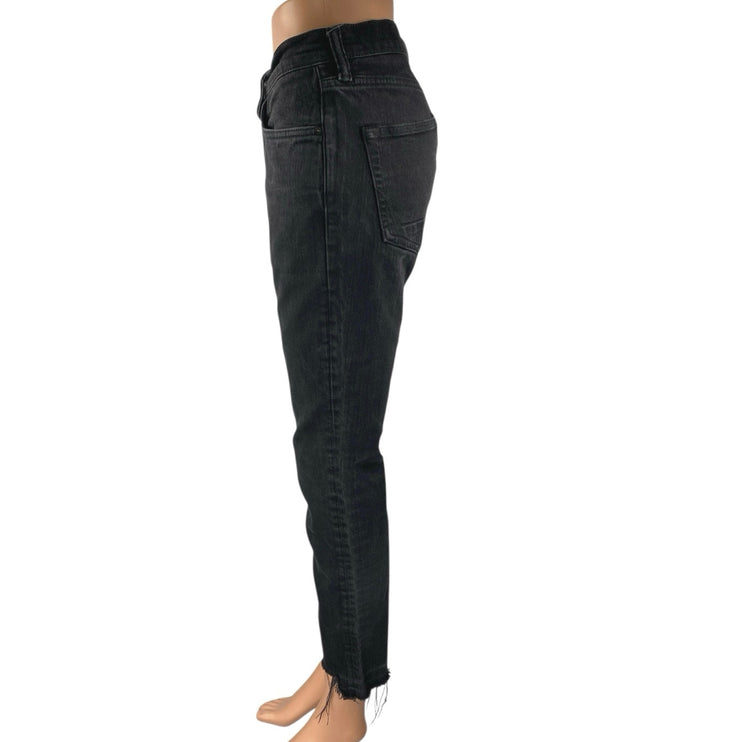 Allsaints Black High Waist Skinny Step Fray Crop Cigarette Denim Jeans Pants 30
