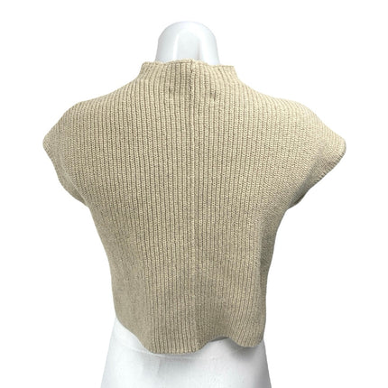 Free People Women's Beige Knit Short Sleeve Mock Neck Crop Sweater Top Size XS