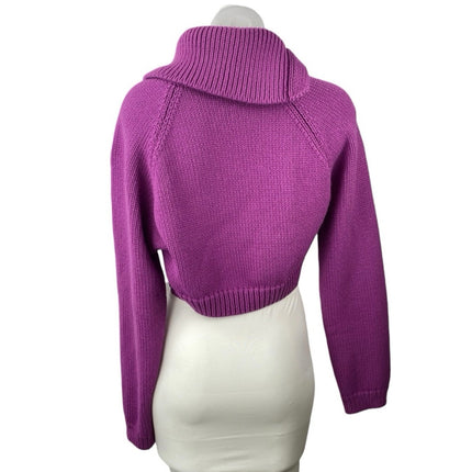 Zara Purple Pink Chunky Knit Asymmetric Collar Button Long Sleeve Crop Sweater S