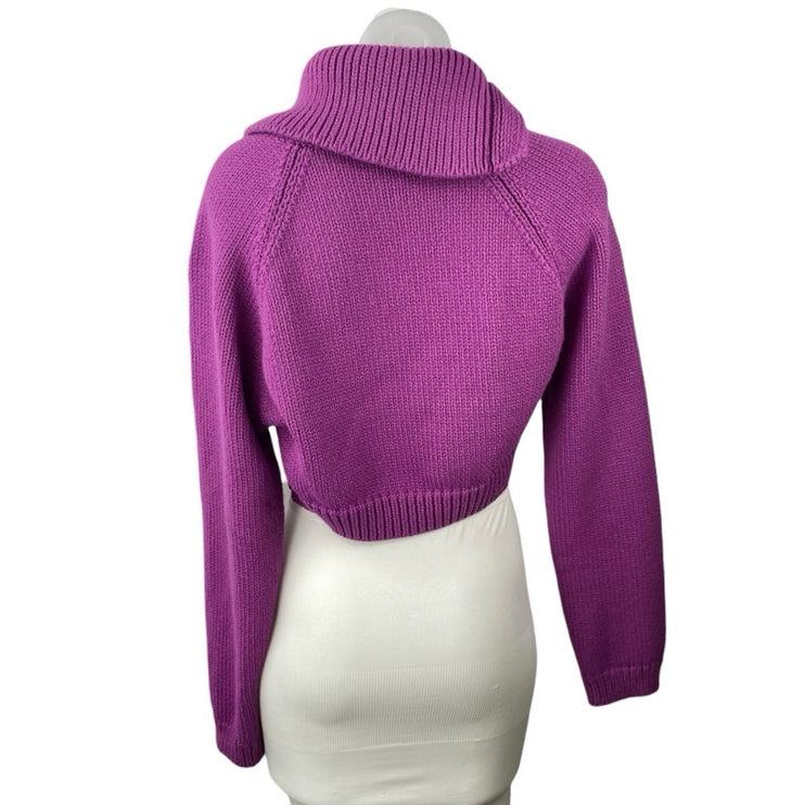 Zara Purple Pink Chunky Knit Asymmetric Collar Button Long Sleeve Crop Sweater S