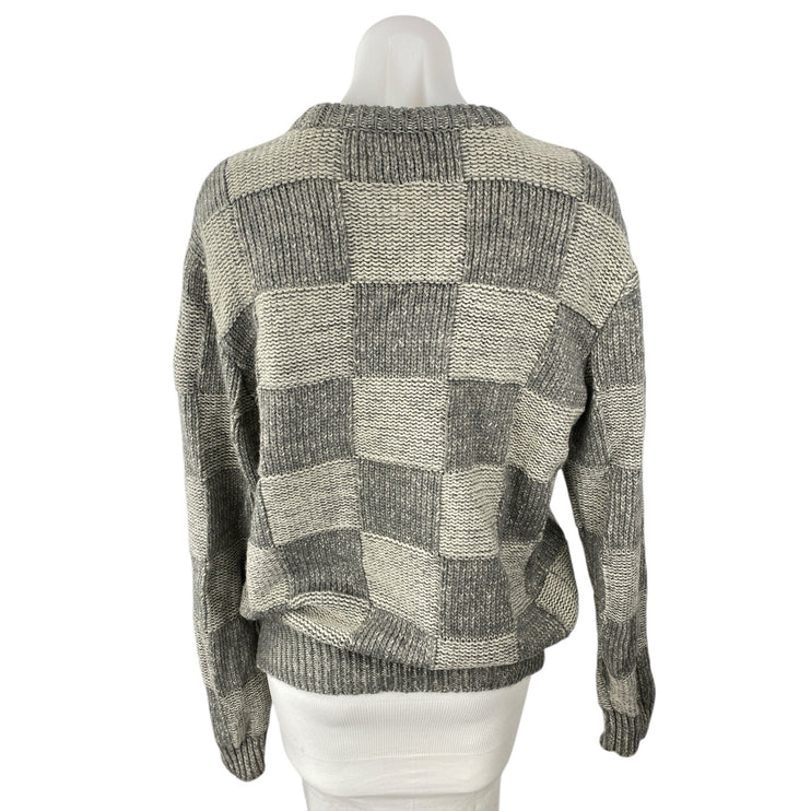 Frank and Oak Women's Gray Wool Checkered Gingham Long Sleeve Sweater Top Sz M