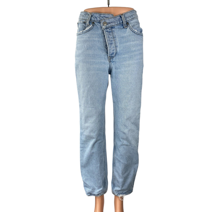 Abercrombie & Fitch The Dad High Rise Blue Light Wash Straight Denim Jeans Sz 26