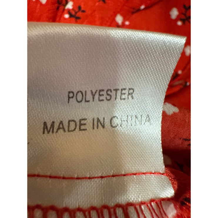 Polly Red Floral Short Puff Sleeve Tie Front Ruffle Mini Bodycon Dress Size 6