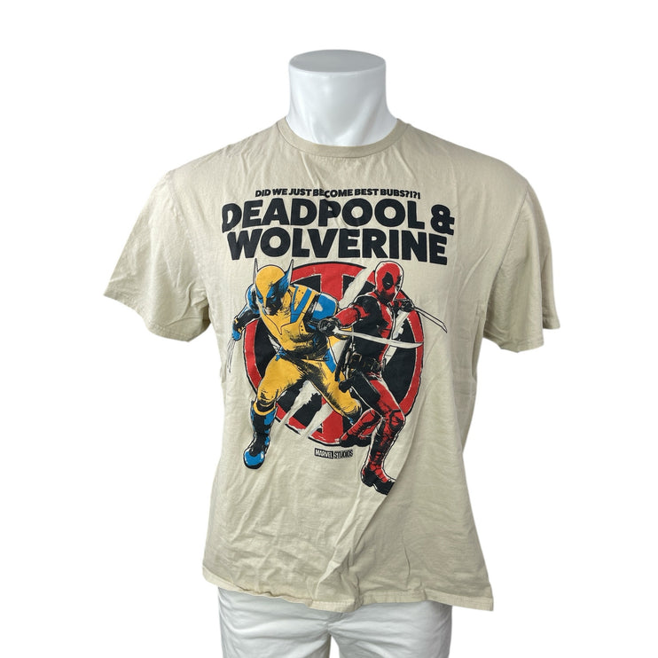 Marvel Comics Deadpool & Wolverine Men's Cream Short Sleeve Tee T Shirt Top XL