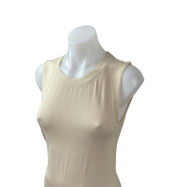 WeWoreWhat Cream Ribbed Knit Slit Sleeveless Tank Sweater Midi Dress Size M