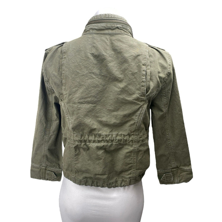 Zara Women's Army Green Zip Up Long Sleeve Cropped Bomber Cargo Jacket Size S