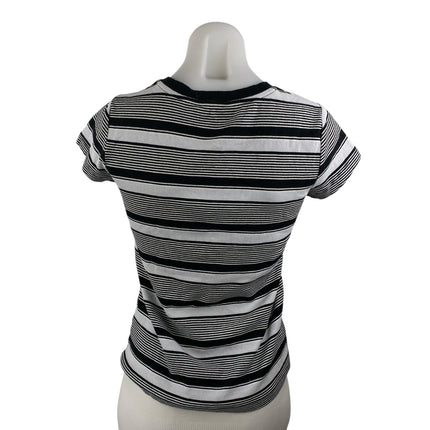 Club Monaco Women's Black Striped Short Sleeve Crew Neck T Shirt Tee Top Size M