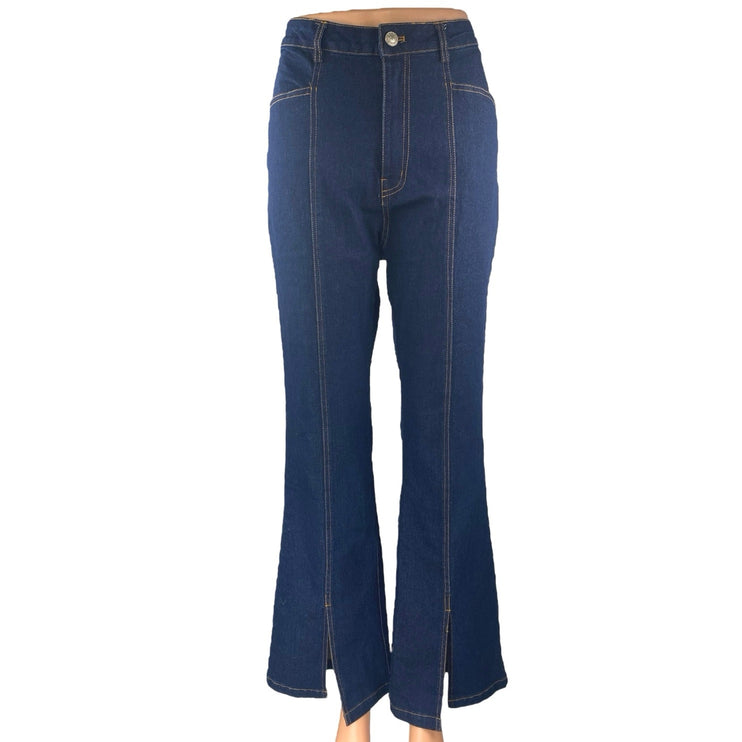 Princess Polly Blue High Waisted Split Hem Flared Bootcut Denim Jeans Pants 6