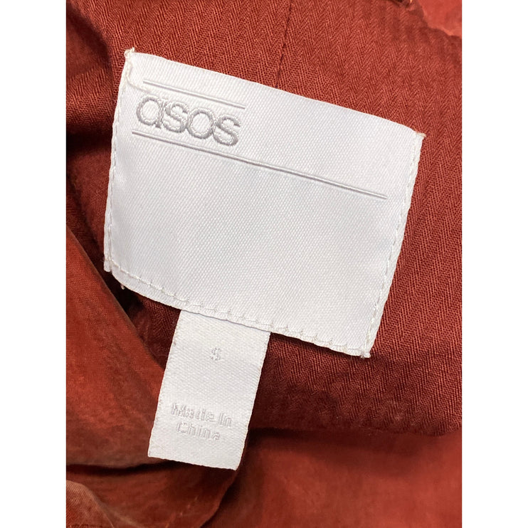 Asos Women's Orange Faux Suede Collared Long Cuff Sleeve Trench Coat Jacket Sz S