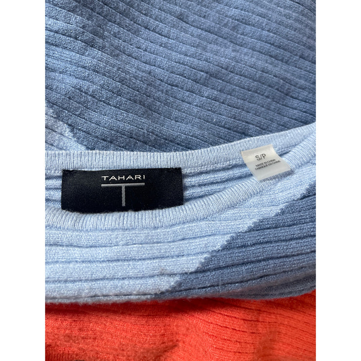 Tahari Women's Multicolor Colorblock Rib Knit Short Sleeve Sweater Top Size S/P