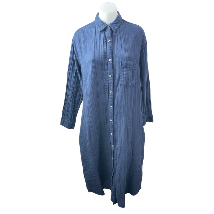 Mara Hoffman Navy Blue Long Sleeve Button Down Pocket Tie Midi Shirt Dress XXS