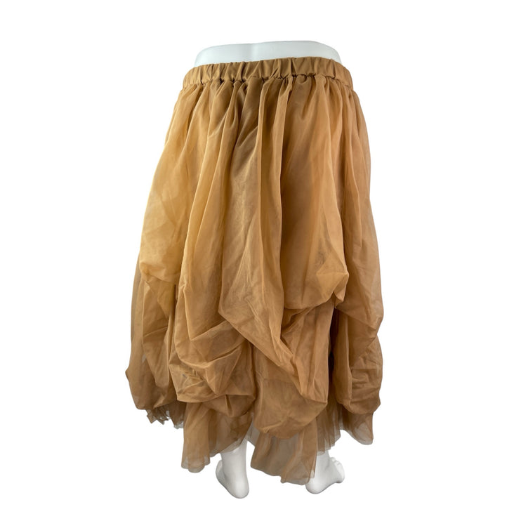 Cider Yellow Beige Voluminous Tulle Mesh Ruffle Pleated A Line Midi Skirt Sz 3XL
