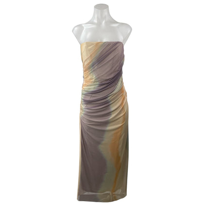 ZARA Women's Multicolor Tie-Dye Ruched Tulle Strapless Midi Bodycon Dress Size S