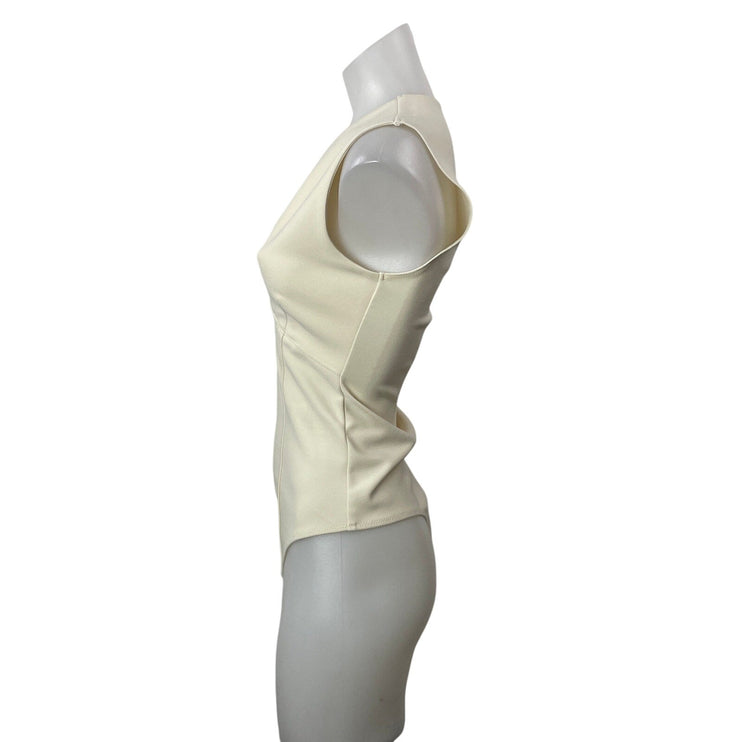 Abercrombie & Fitch Women's Cream Sleeveless Crepe Plunge V-neck Bodysuit Top M