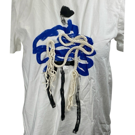 Zara Women's White Blue Abstract Print Rope Short Sleeve T Shirt Tee Top Size S
