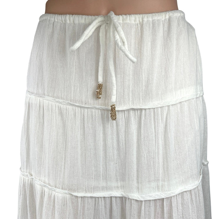 Free People Simply Smitten White Cottage Core Tiered Peasant Boho Maxi Skirt M