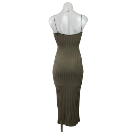 Zara Olive Green Ribbed Knit High Neck Sleeveless Mid Bodycon Dress Size S