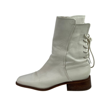 Sam Edelman TanaI Womens White Leather Square Toe  Lace-up Back Ankle Boots 8.5