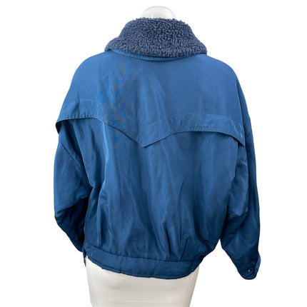 Urban Outfitters Eleanor Blue Faux Fur Collar Long Sleeve Bomber Coat Jacket M