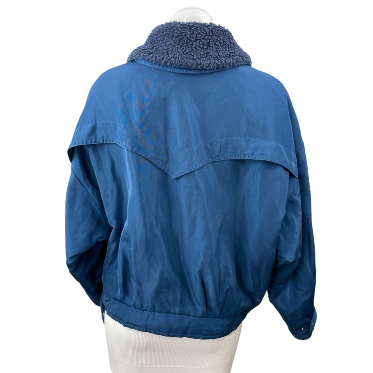 Urban Outfitters Eleanor Blue Faux Fur Collar Long Sleeve Bomber Coat Jacket M