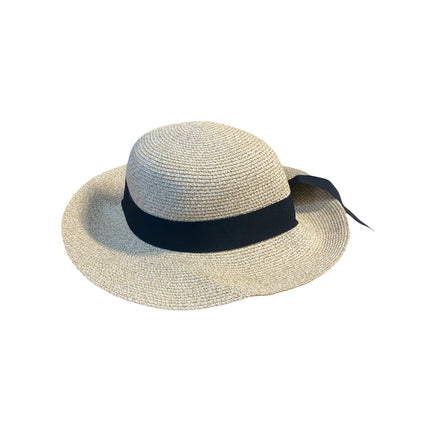 Furtalk Womens White Straw Hat Ribbon Wide-Brim Summer Beach Cap Hat One Size