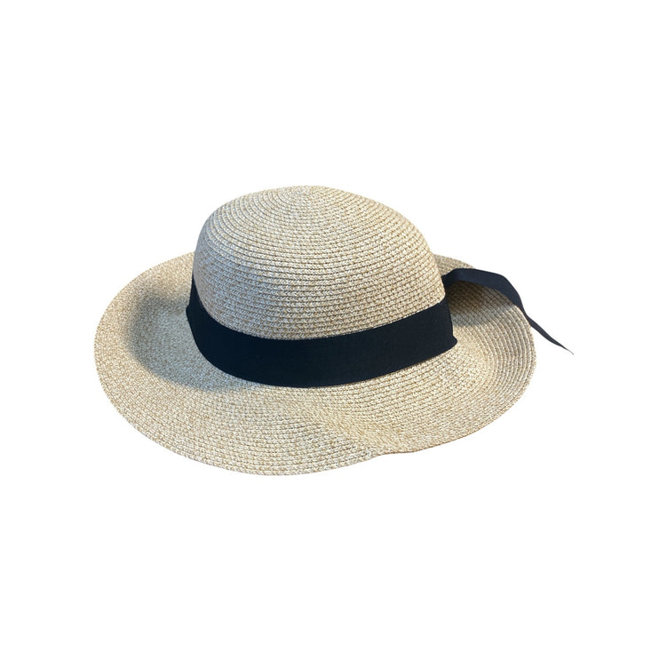 Furtalk Womens White Straw Hat Ribbon Wide-Brim Summer Beach Cap Hat One Size