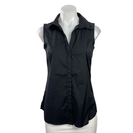 Ann Taylor Womens Black Sleeveless Collared Button Down Shirt Blouse Top Size 2