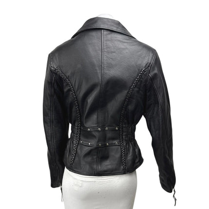 Interstate Leather Genuine Black Long Sleeve Zip Up Biker Motorcycle Jacket XS