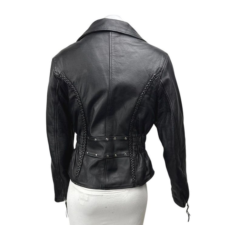 Interstate Leather Genuine Black Long Sleeve Zip Up Biker Motorcycle Jacket XS