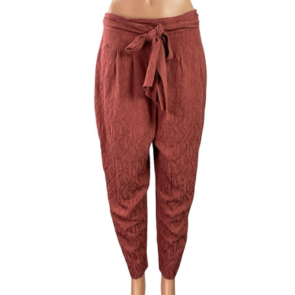 Anthropologie Ett:Twa Aubade Brown Jacquard Belted Tapered Trousers Pants Size 6
