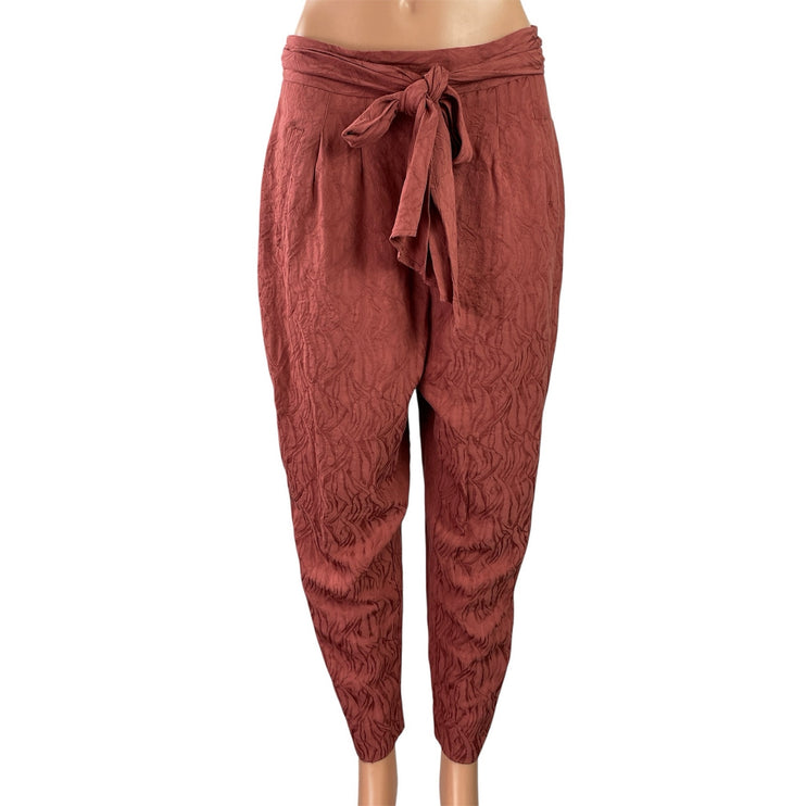 Anthropologie Ett:Twa Aubade Brown Jacquard Belted Tapered Trousers Pants Size 6