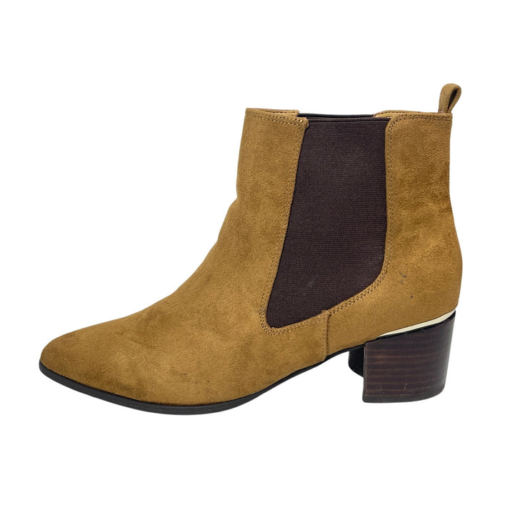 Nine West Taye Brown Faux Suede Slip On Pointed Toe Block Heel Chelsea Boots 11