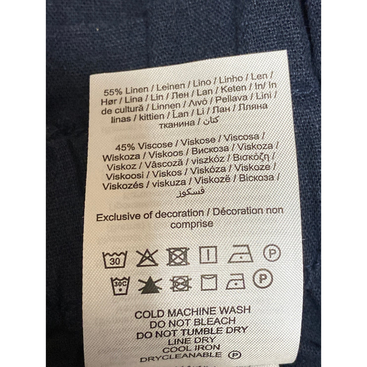 JDY Navy Blue Linen Tie Belt Elastic Waist High Rise Casual Paperbag Shorts 42