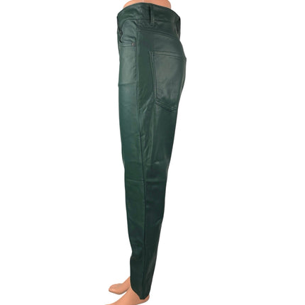 Express Women's Blue Green Faux Vegan Leather Slim High Rise Flared Pants Size 4