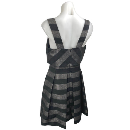 Karen Millen Black Silver Metallic Chevron Stripe Sleeveless Fit & Flare Dress 8
