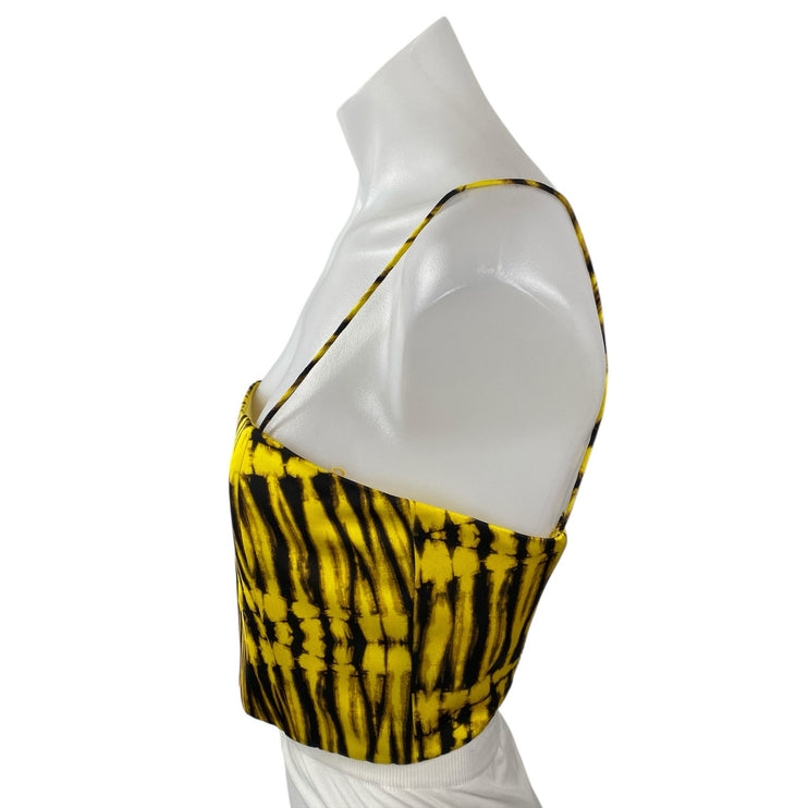 Alice + Olivia Women's Yellow Printed Sleeveless Square Neck Cami Crop Top Sz 2