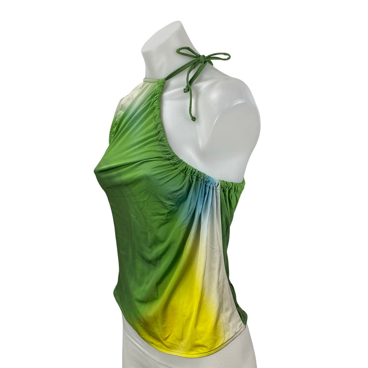 Gimaguas Lanka Green Yellow Asymmetric Sleeveless Cami Tie Tank Top Size L