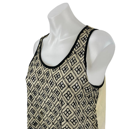ASTR Cream Black Embroidered Argyle Sleeveless Scoop Cami Tank Blouse Top Size S