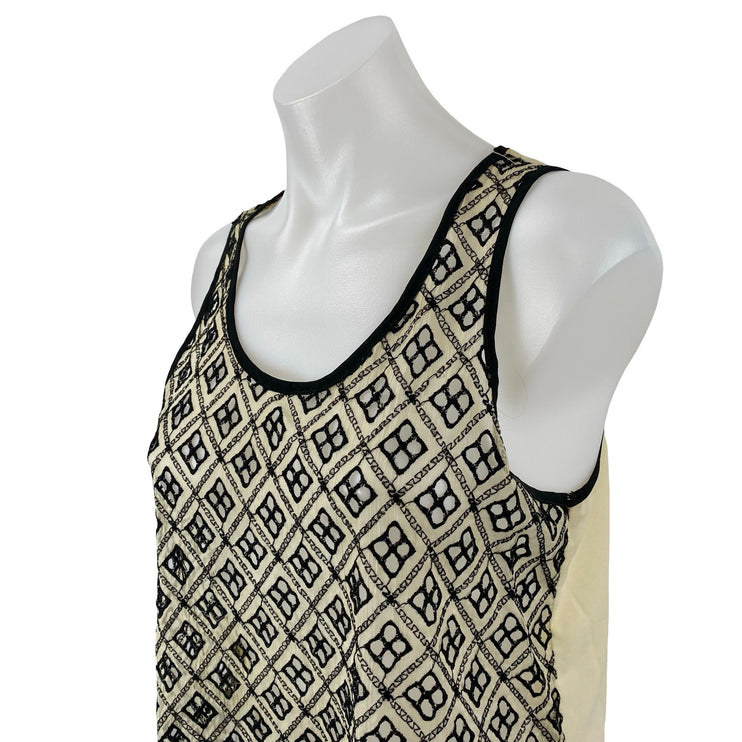 ASTR Cream Black Embroidered Argyle Sleeveless Scoop Cami Tank Blouse Top Size S