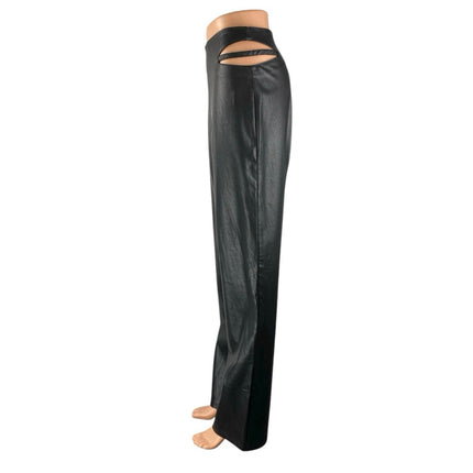 12th Tribe Black Cutout Waist High Rise Faux Leather Vegan Trousers Pants Size S